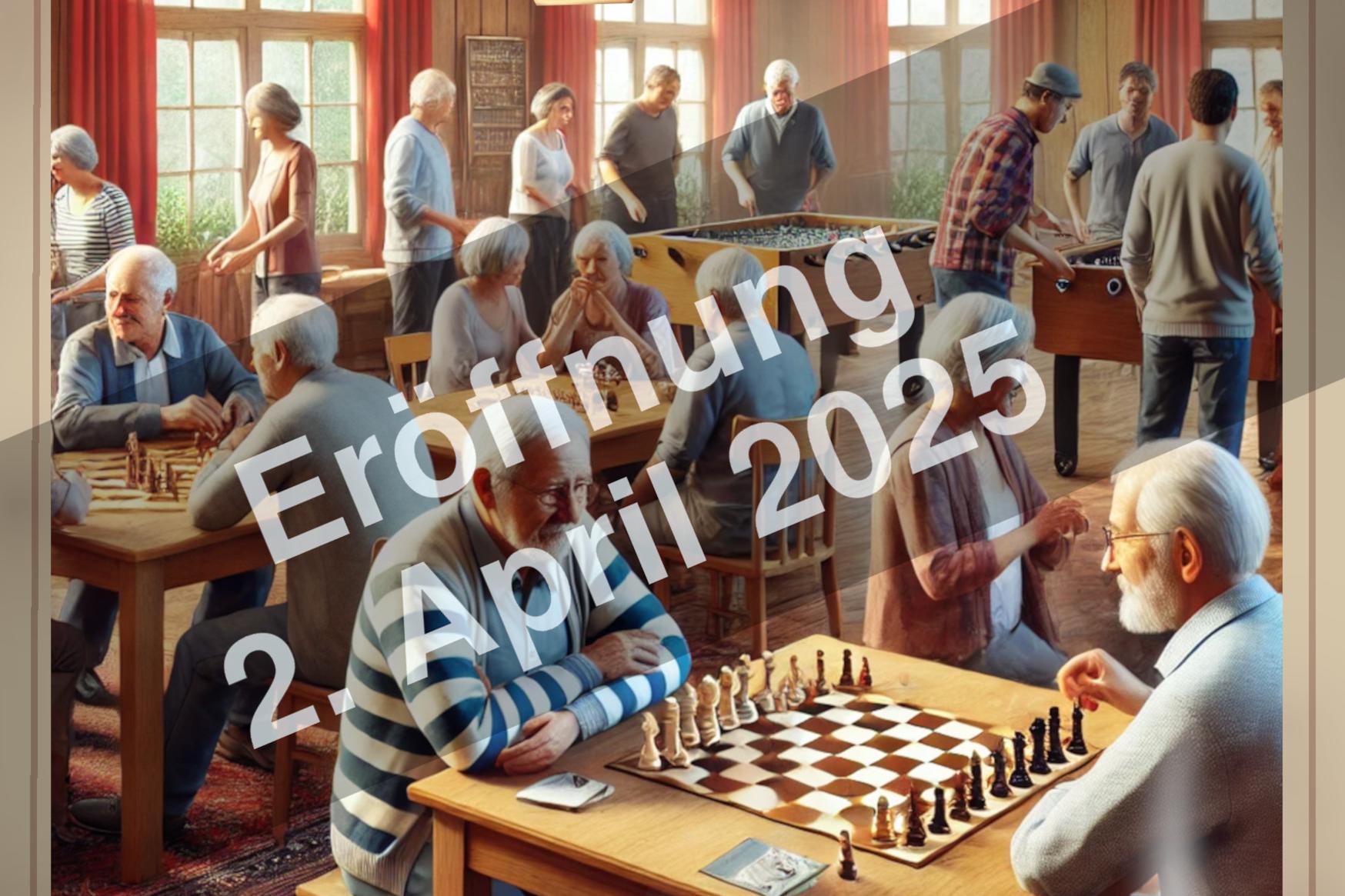 Menschen sitzen an Tischen spielen Gesellschaftsspiele